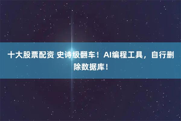 十大股票配资 史诗级翻车！AI编程工具，自行删除数据库！
